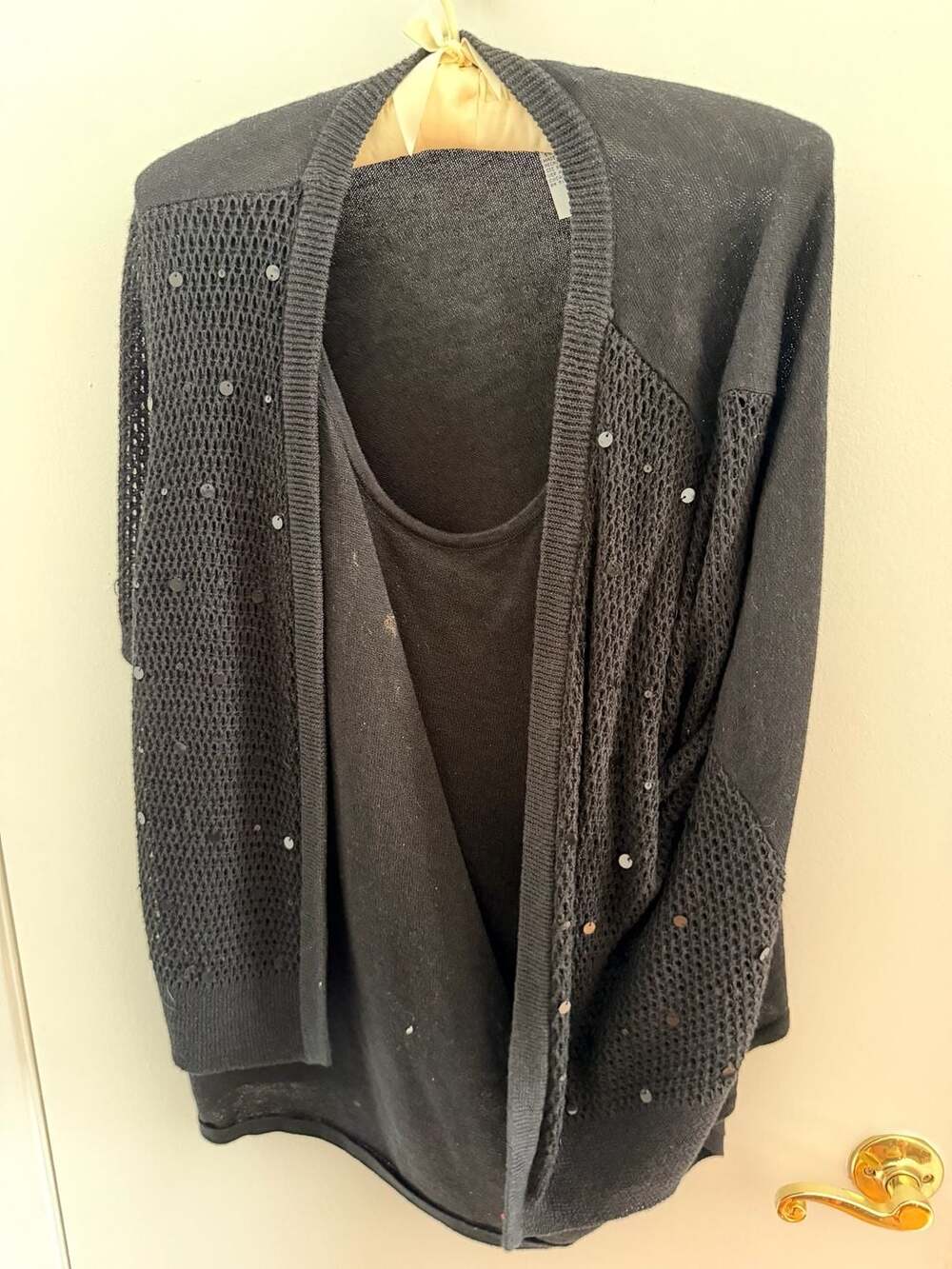 LOFT Cardigan Small Black Sequin Sleeveless Women's Sweater